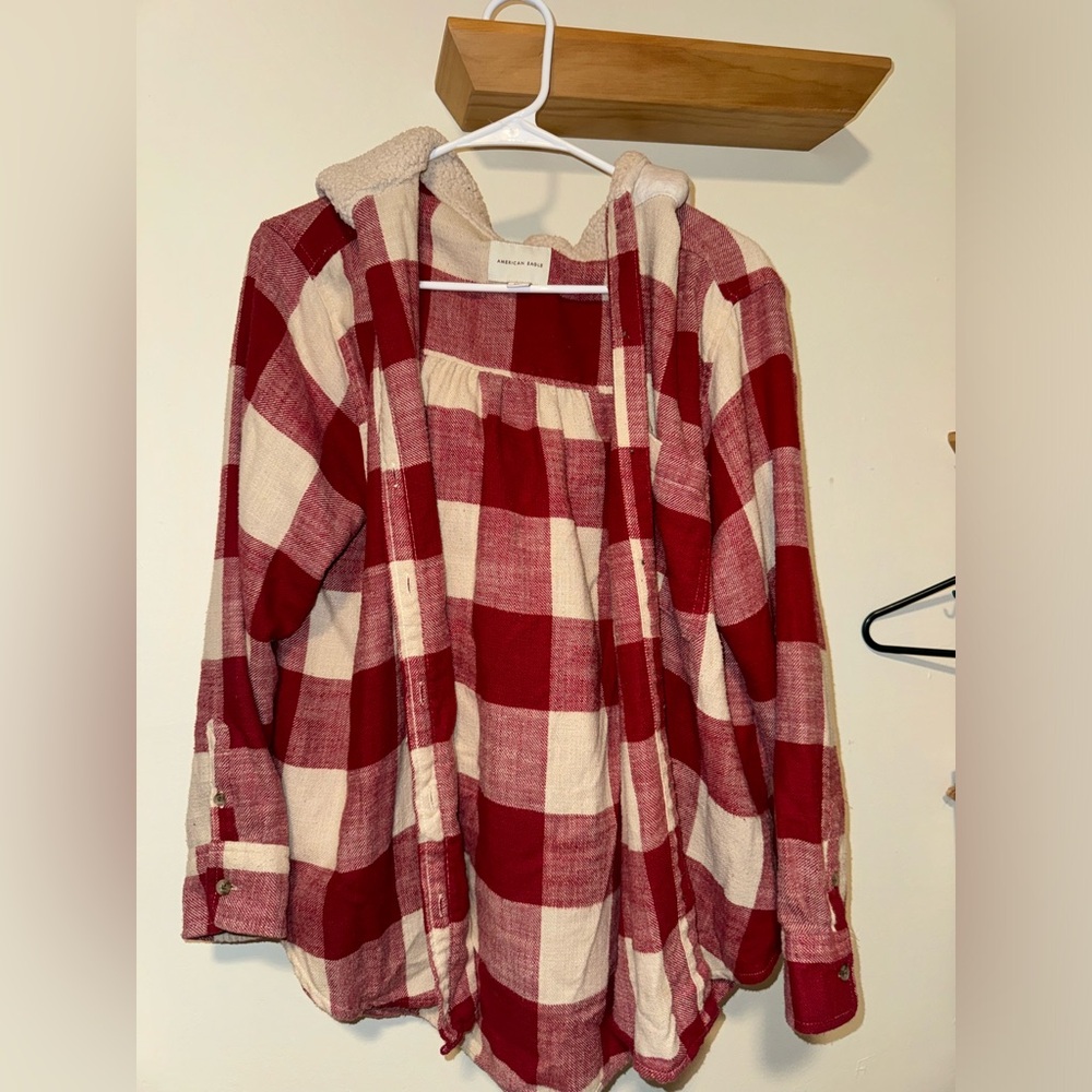 American Eagle Outfitters Red and Cream Plaid Jacket